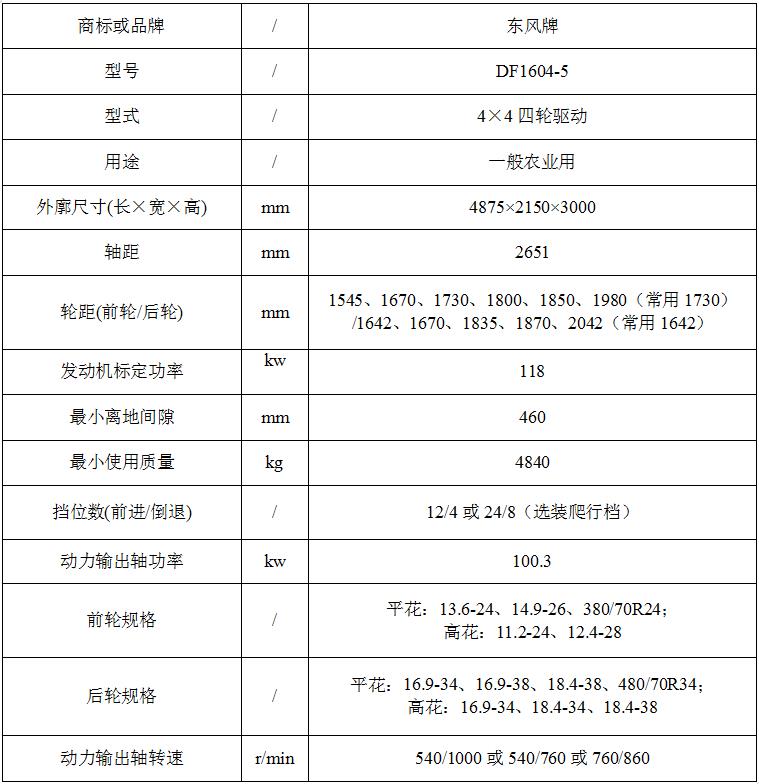 东风df1604-5轮式拖拉机